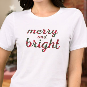 Camiseta Triblenda Merry y Bright - script rojo de tartán verde