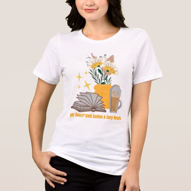 Camiseta Triblenda ¿Mi género? Café helado y lecturas acogedoras (Anverso)