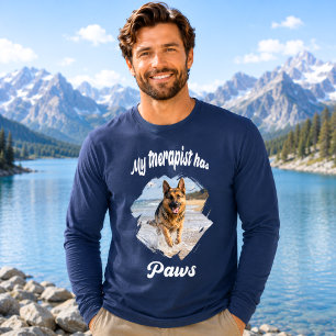 Camiseta Triblenda Mi terapeuta tiene patas foto de perro azul marino