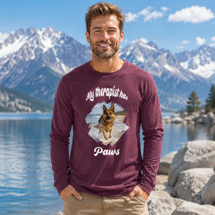Camiseta Triblenda Mi terapeuta tiene patas foto de perro ciruela gra