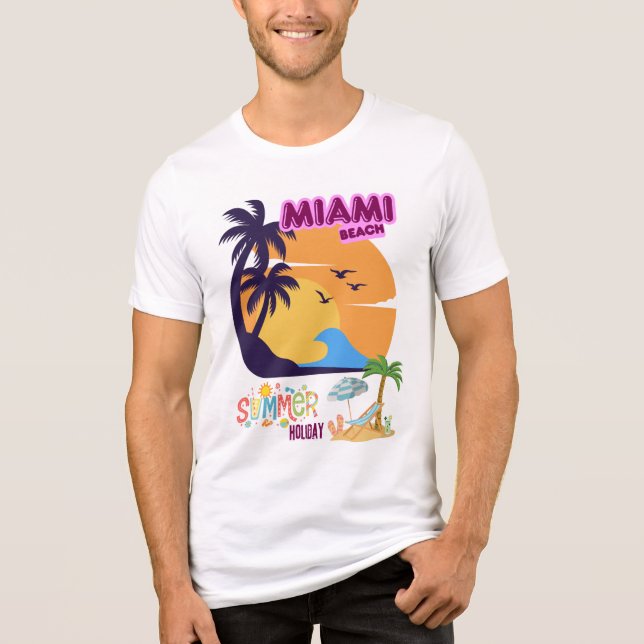 Camiseta Triblenda Miami Beach Summer Holiday  – Retro Palm Tree  (Anverso)