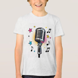 Camiseta Triblenda Micrófono pop con estrellas coloridas y notas musi
