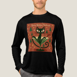 Camiseta Triblenda Mid Century Black Cat Merry Martini Christmas