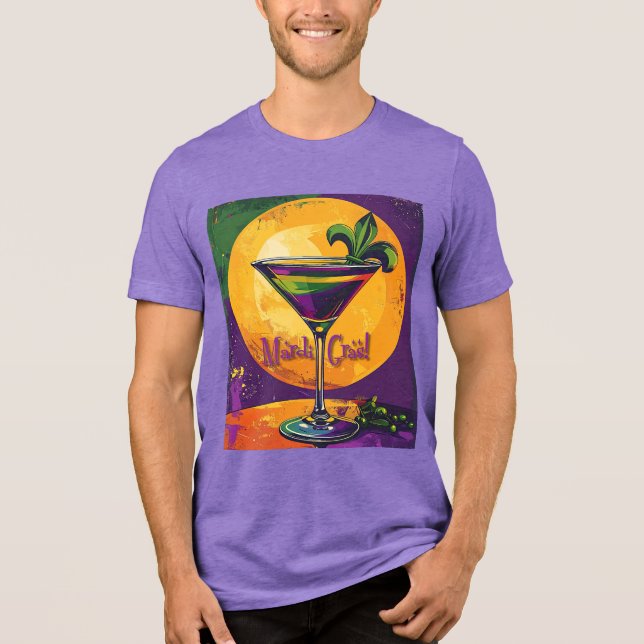Camiseta Triblenda Mid Century Mardi Gras Sunset Fleur De Lis Martini (Anverso)