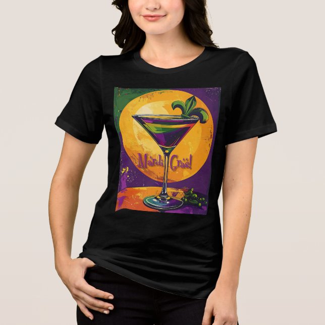 Camiseta Triblenda Mid Century Mardi Gras Sunset Fleur De Lis Martini (Anverso)
