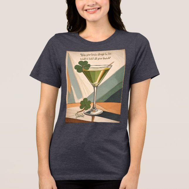 Camiseta Triblenda Mid Century Modern Art Shamrock Martini Sláinte!  (Anverso)