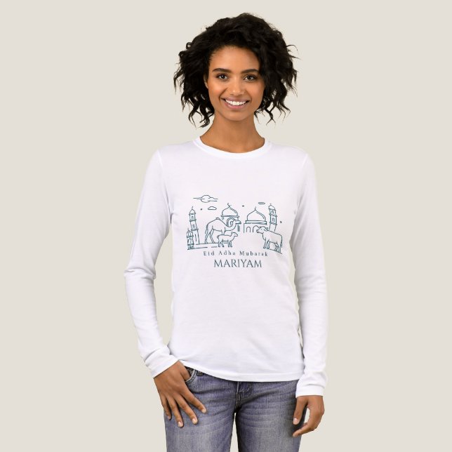 Camiseta Triblenda Minimal Eid al Adha Line Art Animal Girls  (Anverso Completo)