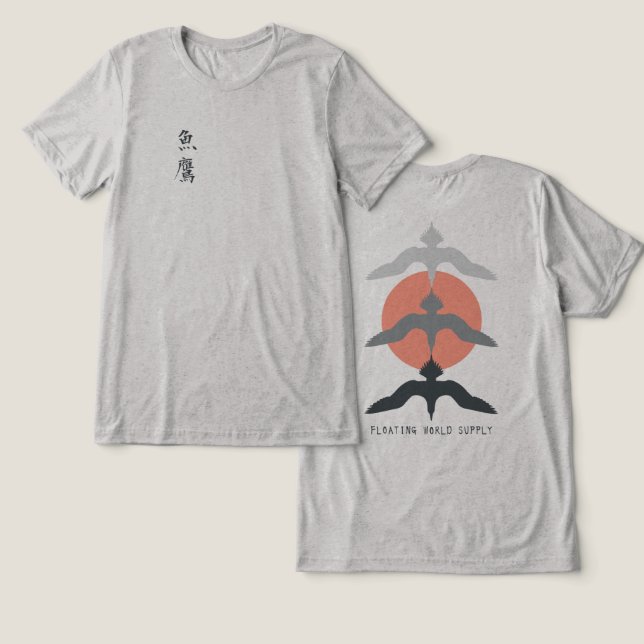 Camiseta Triblenda Minimal Japanese Fish Hawk Ukiyo-e Style Gray (Diseño Anverso y Reverso)