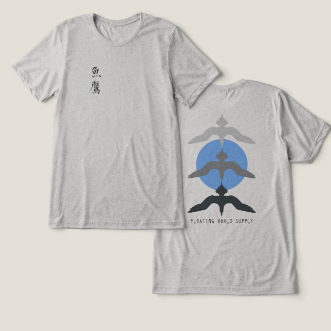 Camiseta Triblenda Minimal Japanese Fish Hawk Ukiyo-e Style Gray (Diseño Anverso y Reverso)
