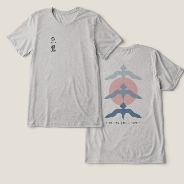 Camiseta Triblenda Minimal Japanese Fish Hawk Ukiyo-e Style Gray (Diseño Anverso y Reverso)