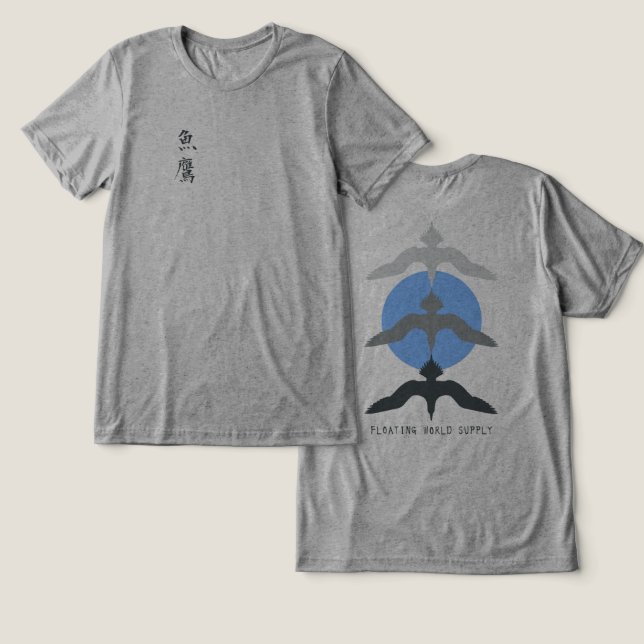Camiseta Triblenda Minimal Japanese Fish Hawk Ukiyo-e Style Gray (Diseño Anverso y Reverso)