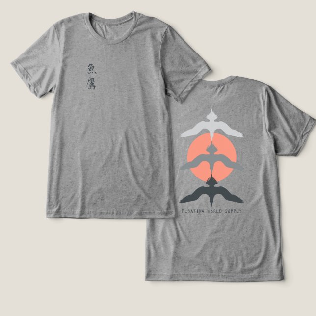 Camiseta Triblenda Minimal Japanese Fish Hawk Ukiyo-e Style Gray (Diseño Anverso y Reverso)