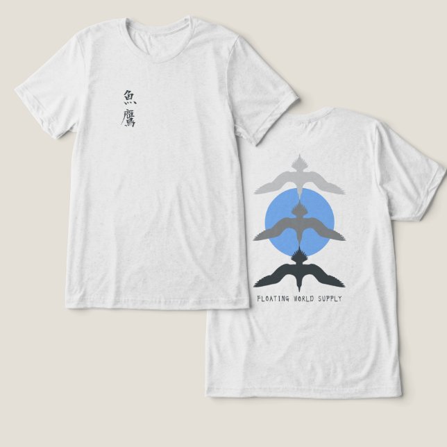 Camiseta Triblenda Minimal Japanese Fish Hawk Ukiyo-e Style OffWhite (Diseño Anverso y Reverso)