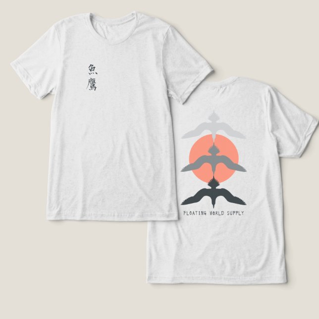 Camiseta Triblenda Minimal Japanese Fish Hawk Ukiyo-e Style Offwhite (Diseño Anverso y Reverso)