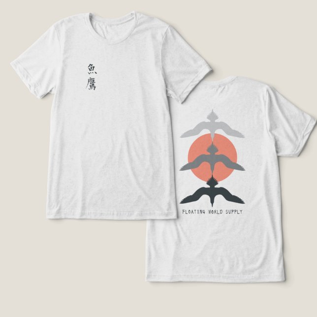 Camiseta Triblenda Minimal Japanese Fish Hawk Ukiyo-e Style Offwhite (Diseño Anverso y Reverso)