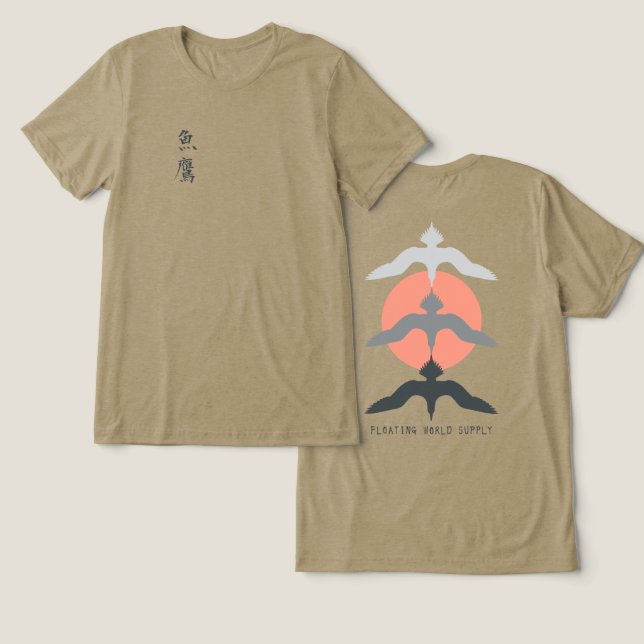 Camiseta Triblenda Minimal Japanese Fish Hawk Ukiyo-e Style Olive (Diseño Anverso y Reverso)
