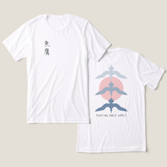Camiseta Triblenda Minimal Japanese Fish Hawk Ukiyo-e Style White (Diseño Anverso y Reverso)