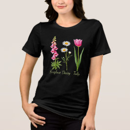 Camiseta Triblenda Minimalista Foxglove Daisy Tulip Floral Art