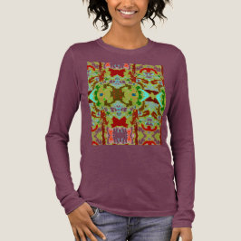 Camiseta Triblenda Mint Green Olive Red Abstract Flower Tile Art