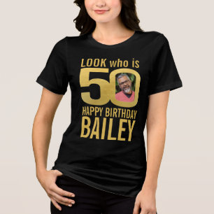 Camiseta Triblenda mirada de cumpleaños 50 personalizada en oro con f