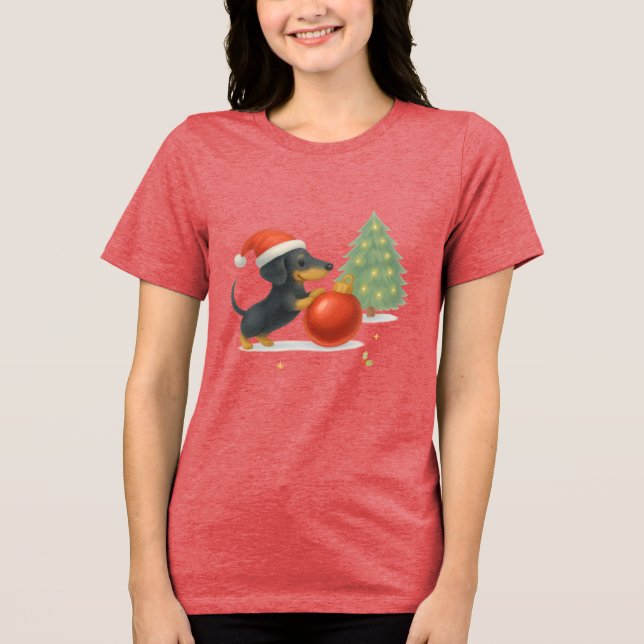 Camiseta Triblenda Modern Dachshund Christmas Puppy  - Playful Design (Anverso)