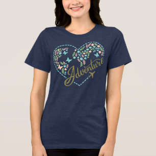 Camiseta Triblenda Modo Avión Aventura Corazón Gráfico para Mujeres