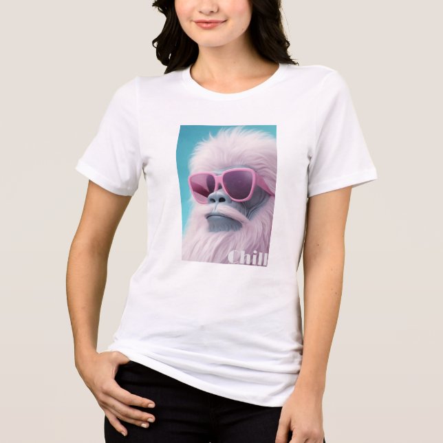 Camiseta Triblenda Mono blanco "Chill Vibes" con gafas rosas (Anverso)