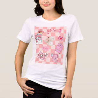 Camiseta Triblenda Mono estético kawaii rosa lindo con cuadros 