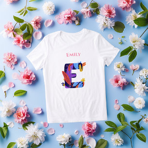 Camiseta Triblenda Monograma Artístico - Letra E Cumpleaños Colorido