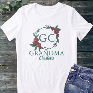 Camiseta Triblenda Monograma de nombre floral de rosa verde y roja Ab
