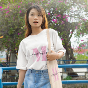 Camiseta Triblenda Monograma femenino de color rosa claro y lunares