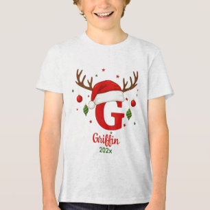 Camiseta Triblenda Monograma personalizado de Navidad con sombrero de