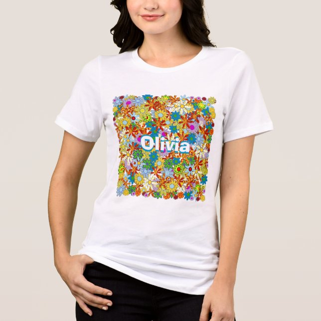 Camiseta Triblenda Monograma personalizado o patrón floral de nombre (Anverso)