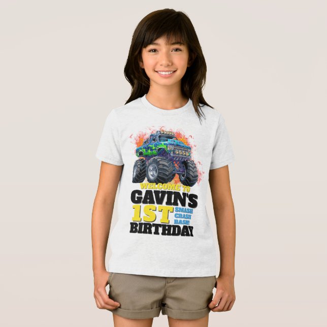 Camiseta Triblenda Monster Truck fiesta de cumpleaños personalizada ( Anverso Completo)