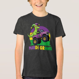 Camiseta Triblenda Monstruo de Mardi Grawr Camión Dinosaurio Mardi Gr