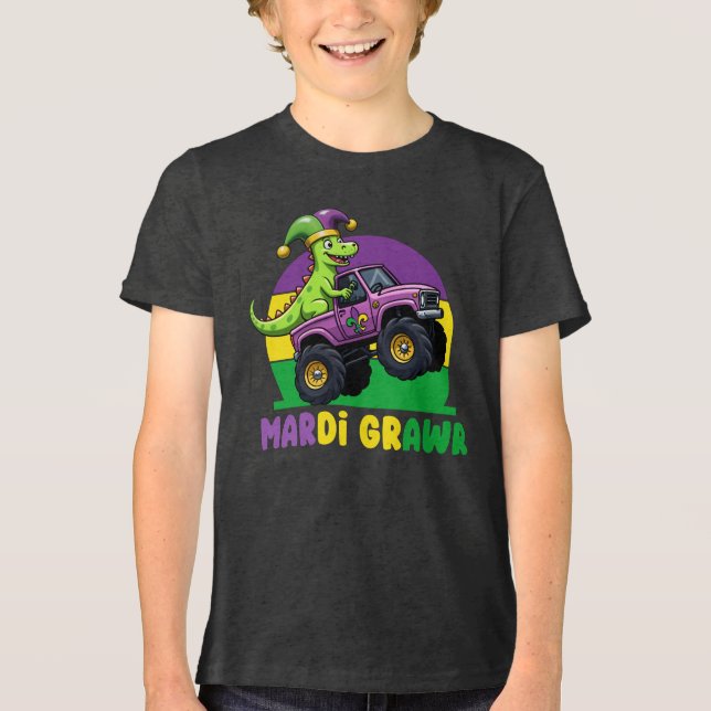 Camiseta Triblenda Monstruo de Mardi Grawr Camión Dinosaurio Mardi Gr (Anverso)