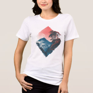 Camiseta Triblenda Montaña Mística Luna Carmesí Arte Zen