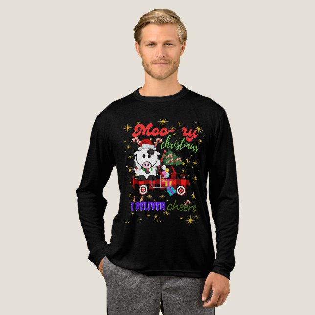 Camiseta Triblenda Moo-ry Christmas Cow in Plaid Truck Holiday design (Anverso Completo)