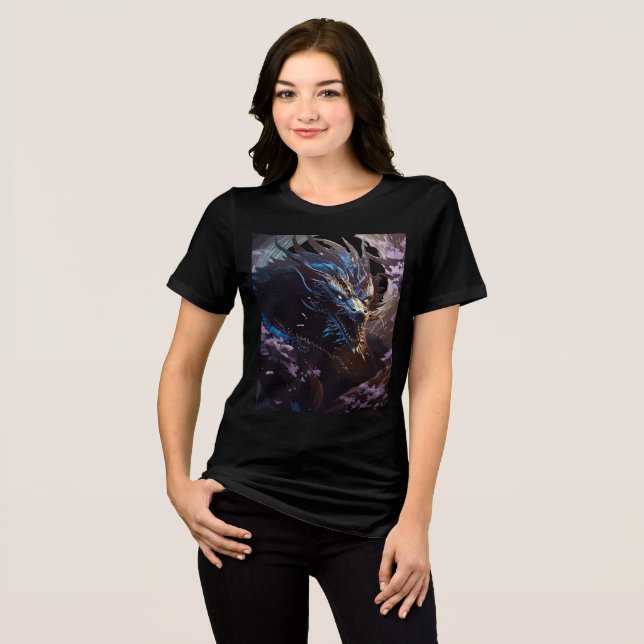 Camiseta Triblenda Moonlit Blue Dragon in Sakura Grove (Anverso Completo)