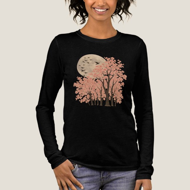 Camiseta Triblenda Moonlit Cherry Blossom Trees Art Long Sleeve shirt (Anverso)
