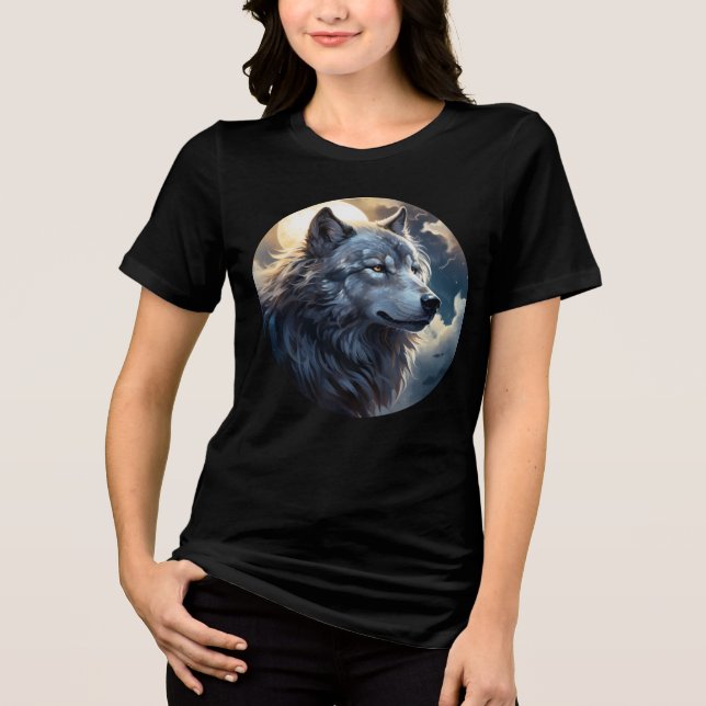 Camiseta Triblenda Moonlit Wolf – Tranquil Night Animal Art (Anverso)