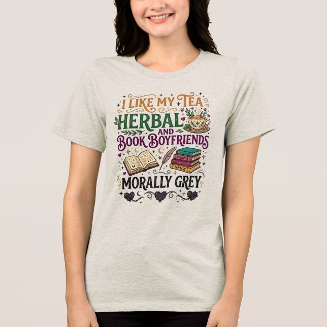 Camiseta Triblenda Morally Grey Book Boyfriend Herbal Tea Cozy Reader (Anverso)