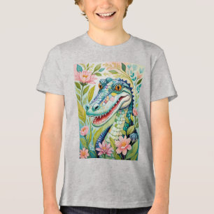Camiseta Triblenda Mosaico Floral de Cocodrilo Divertido
