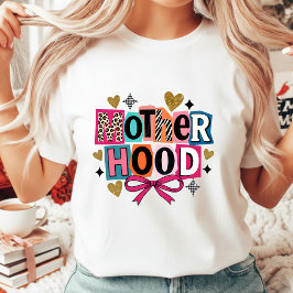 Camiseta Triblenda Motherhood Retro Ransom Note Pink Bow Leopard Mom 
