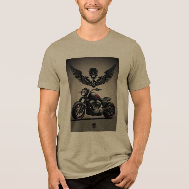 Camiseta Triblenda Motocicleta personalizado con cráneo y gráfico ala (Anverso)