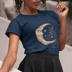 Camiseta Triblenda Mujer celestial luna y estrellas, boho, elegante o