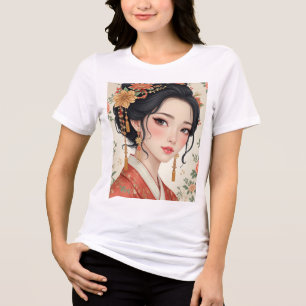 Camiseta Triblenda Mujer con ropa tradicional coreana