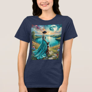 Camiseta Triblenda Mujer con vestido y perro Collie en paisaje natura