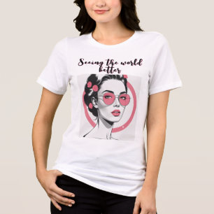 Camiseta Triblenda Mujer elegante con anteojos rosas