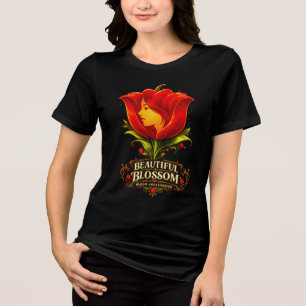 Camiseta Triblenda Mujer Floral Rostro Arte Botánico Vintage